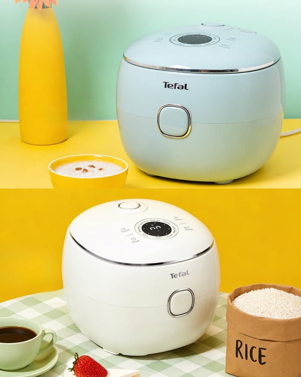 tefal pop rice cooker teal and white